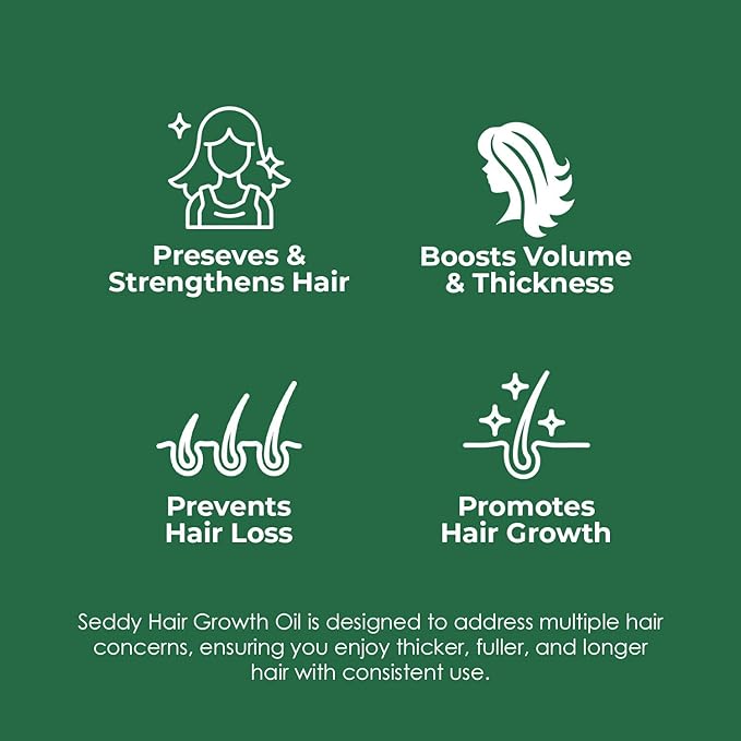 Seddy Hair Growth & Strengthening Oil with Caffeine, Rosemary, Castor, Biotin, Peppermint, Argan & Jojoba Oils - 1.7 Fl. Oz (Pack of 1)