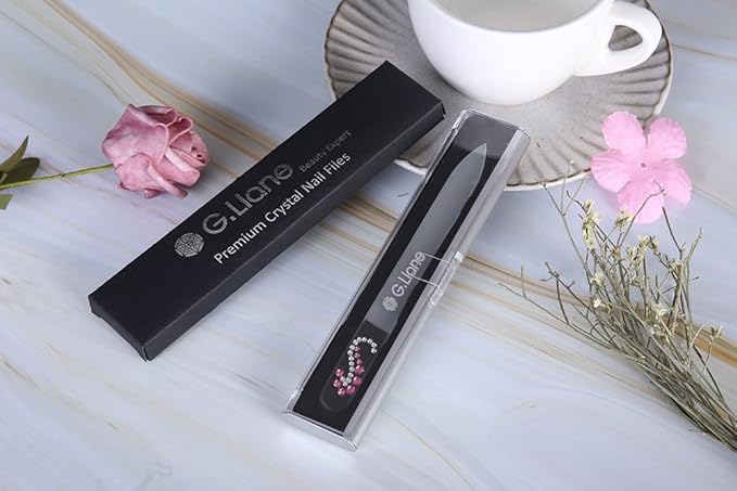 Glass Nail File with Austria Crystals Professional Crystal Fingernail Files in Aluminum Case Perfect Manicure Set for Women Men Kids Nail Care Gift Set(Pink Seahorse)