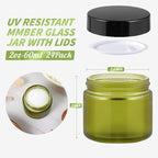 2oz Jars with Lids, HOA Kinh 24 Pack Green Frosted Glass Jars with Lids Empty Cosmetic Containers Round Airtight Glass Jar with Black Lids for Storing Lotions Powders Ointments
