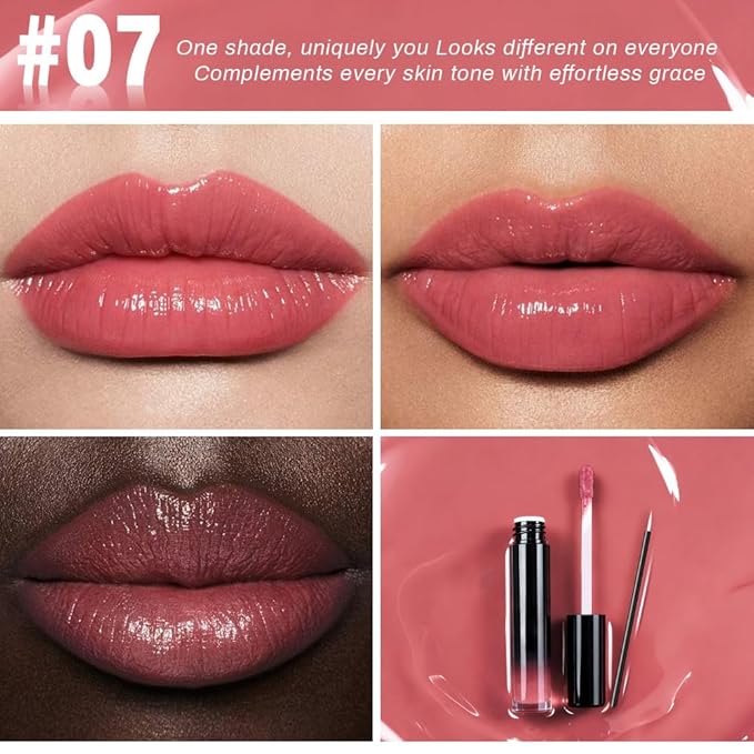 evpct Light Pink Shiny Longwear No-Budge Liquid Lip Color Lipstick Makeup, Highly Pigmented Color Instant Shine, Waterproof Long Lasting Lipstick for Women, Lip Stain Gloss with Lip Liner Brush, 07#
