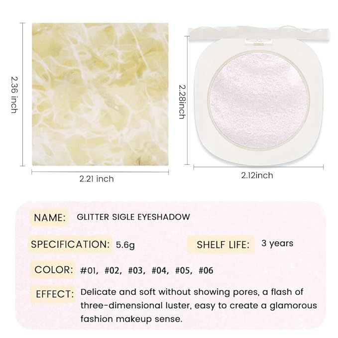 Light Pink Shimmer Glitter Sparkling Monochrome Eyeshadow Palette,Metallic Single Eye Shadow Palette for Older Women,Long Lasting Naturing-Looking Eye Makeup