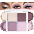 4 Colors Light Violet Pink Purple Brown Eye Shadow Powder Palette Makeup, Neutral Matte Shimmer Quads Eyeshadow Palette for Women Highly Pigmented Waterproof, paleta de sombras de ojos,Vegan 02
