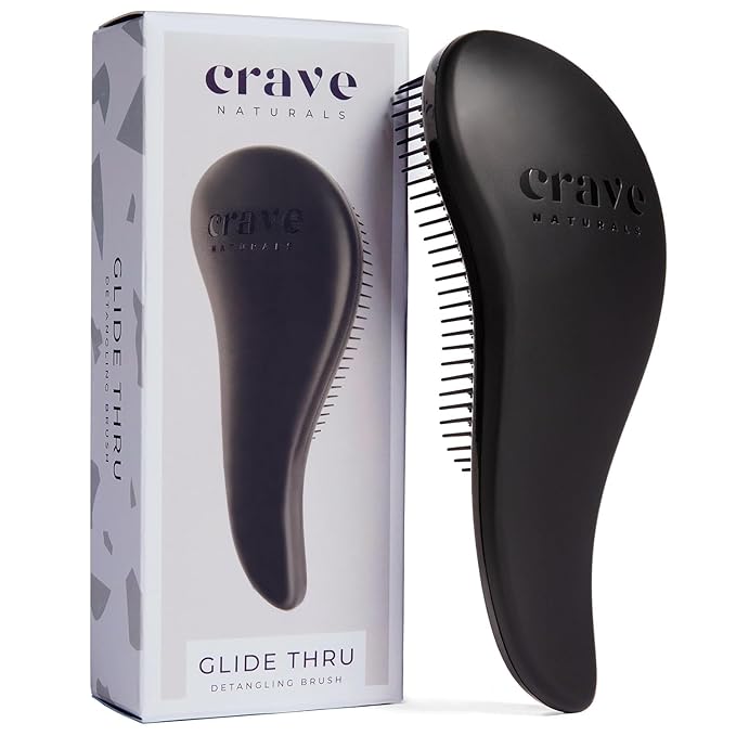Crave Naturals Biggie Glide Thru Hair Brush - Detangler Brush for Curly, Straight, Wet or Dry Hair - Gentle Detangling Brushes for Adults, Kids, Toddlers - Hair Accessories for Women, 8.4x3.4 - Black