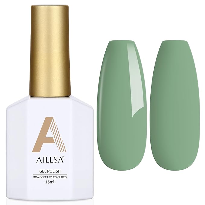 AILLSA Sage Green Gel Nail Polish Pastel Fern Green Gel Polish Olive Color Gel Polish Long Lasting Soak Off U V Gel Nail Art Manicure Salon DIY Saint Patrick's Day Gifts 0.51 Fl Oz/GB124
