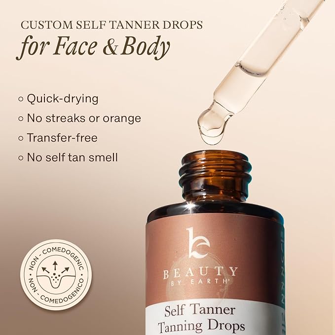 Self Tanning Drops - USA Made with Natural & Organic Ingredients, Medium Face Tanning Drops to Add to Lotion, Moisturizing Bronzing Tanner for Face & Body, Toxin Free Tanner for Fake Tan
