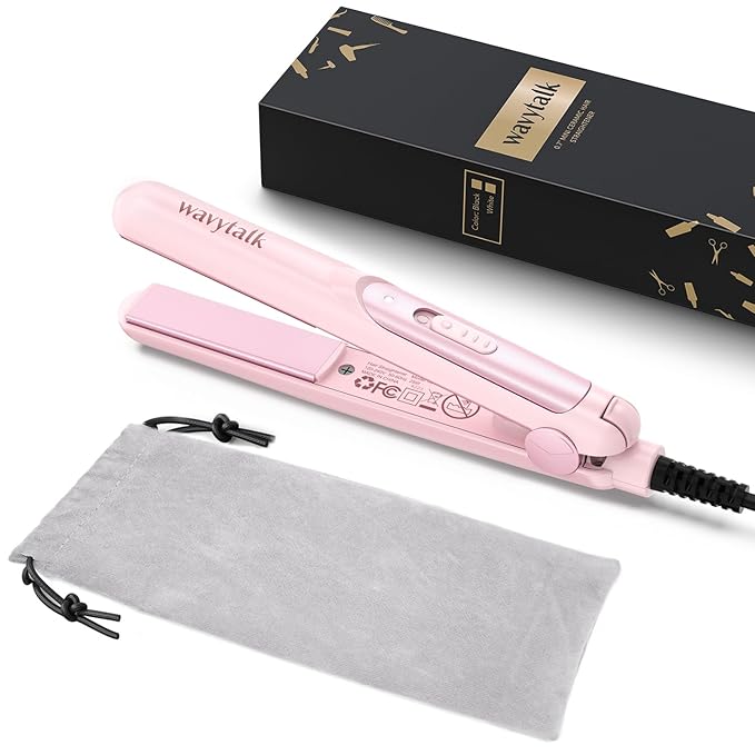 Wavytalk Mini Portable Flat Iron, 0.7 Inch Dual Voltage Hair Straightener - Small Flat Irons for Short Hair, Curls Bangs, Worldwide Use for Travel, Pink