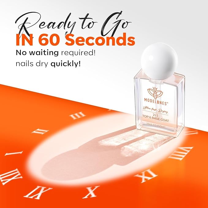 modelones Nail Polish Top Coat Base Coat 3-in-One, 15 Ml Clear Nail Strengthener Quick Dry Long Lasting Shine Chip Fade Resistant Nails Protect Care Gifts for Women