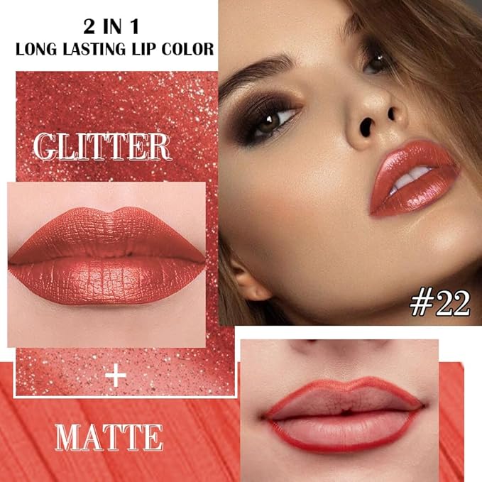 Kaely 2-in-1 Impassion Metallic Lipstick and Lip Liner Makeup, Shimmer Liquid Metallic Lipsticks for Women, Glitter Lip Gloss Stain Long Lasting Waterproof Smudge Proof 24 Hour, Cruelty-Free 22