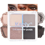 4 Colors Light Beige Gray Brown Black Eye Shadow Powder Palette Makeup, Neutral Matte Shimmer Cream Quads Eyeshadow Palette for Women Highly Pigmented Waterproof, paleta de sombras de ojos, Vegan, 07