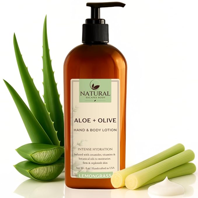 Natural Escapes Lavender & Lemongrass Body Lotion 2-Pack – Hydrating Hand & Body Moisturizer for Dry Sensitive Skin – Vegan Plant-Based Lotion with Ceramides, Aloe Vera & Vitamins – 8oz Each