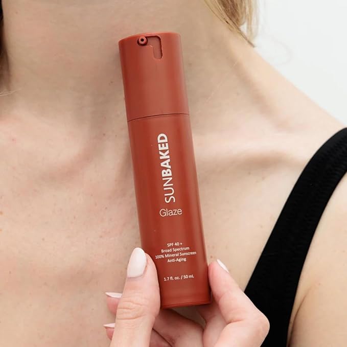 Sunbaked Glaze Anti Aging Mineral Sunscreen with Squalene & Hyaluronic Acid | SPF 40+ Face & Body Sun Lotion Zinc Oxide, Moisturizes | Defends Against 98% of UV | Blocks HEV, Green Tea Extracts 1.7 Oz