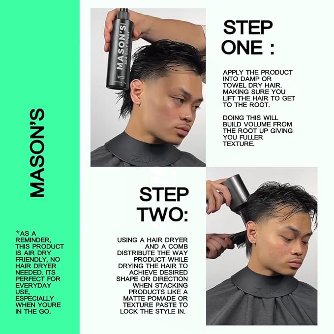 Mason’s Pomade Sea Salt Spray for Men and Women - Texturizing Hair Spray with Aloe & Argan Oil - Lightweight, Non-Sticky for Beach Waves, Volume & Texture - Mountain Rain Scent Hair Care - 8 oz