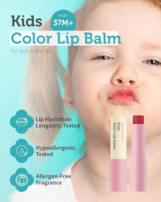 GOONGBE Kids' Color Lip Balm - Korean Kids Red Tint Lip Balm for Chapped and Cracked Lips with Natural Pigments - Hydrating Lips with Plant Oils and Shea Butter - Allergen Free Scent, 0.1 oz.