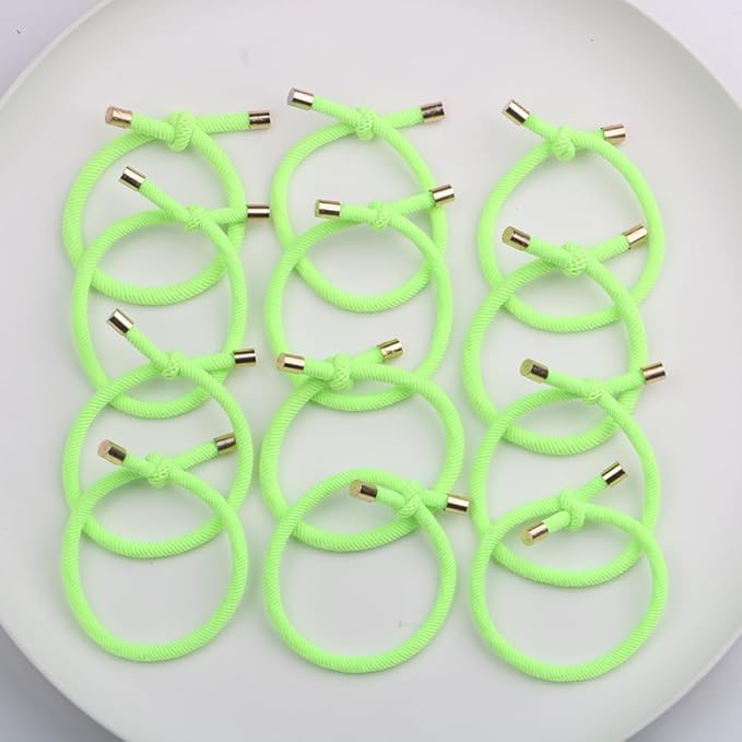 14PCS Hair Tie Elastics Knotted Hair Ties Ponytail Holders for Women Girls Elastic Hair Rubber Bands for Thin Thick Wavy Curly Straight Long Hair (Neon Yellow)
