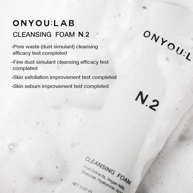 ONYOU LAB N.2 Cleansing Foam | Deep & Hydrating Formula | Fruit Extracts | Vegan Milk | Charcoal Capsule | Creamy Microbubbles | All Skin Types | Korean Skincare (NET 5.07 FL. OZ. / 150 ML)