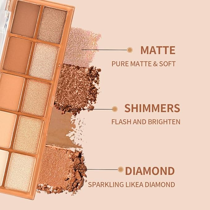 Neutral Nude Brown Eyeshadow Palette – 10 Matte & Shimmer Shades in Ivory Cream, Camel, Toffee & Champagne – High Pigment, Blendable, Long-Lasting Eye Shadow for Natural Daily Looks & Mature Eyes