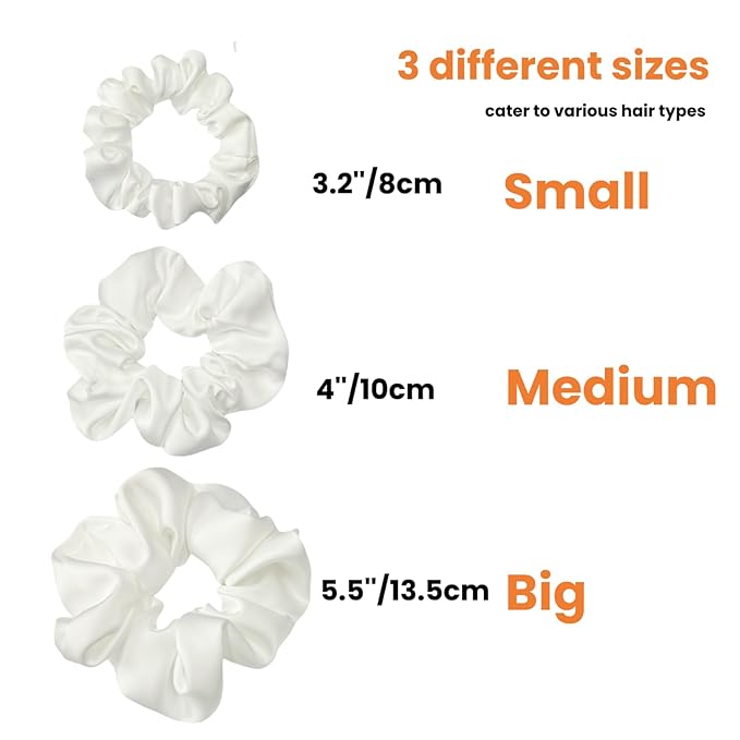 3 Pieces Satin Scrunchies Set for Hair No Crease Elastic Hair Ties for Women and Girls (White)