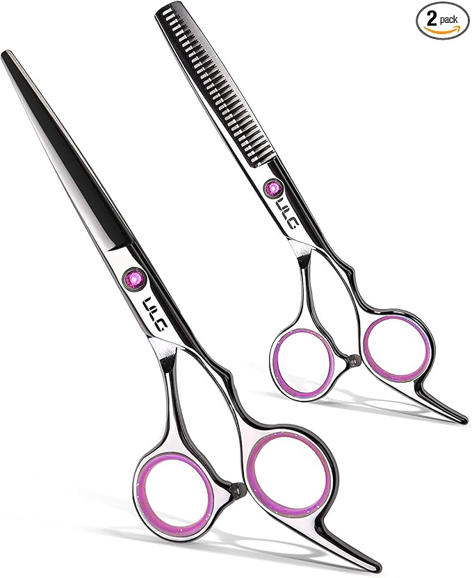 Hair Cutting Scissors Thinning Shears Kit ULG Professional Hairdressing Texturizing Salon Razor Edge Scissor Japanese Stainless Steel 6.5 inch Pink