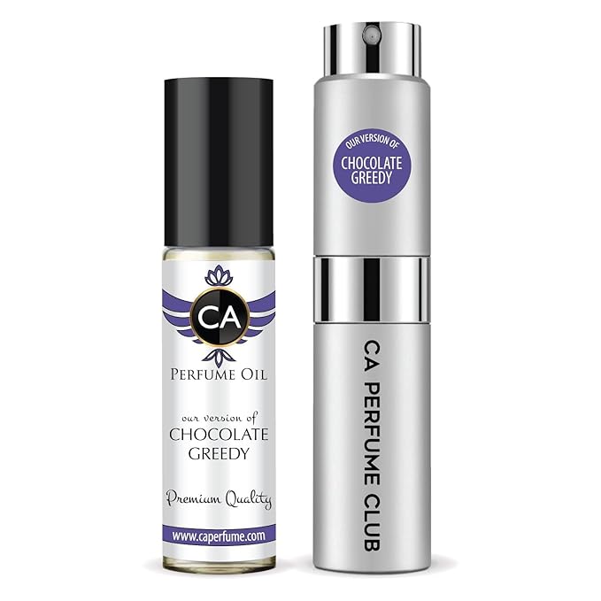 CA Perfume Duo Impression of Chocolate Greedy For Women And Men Perfume Layering Set Long Lasting Travel Size EDP + Body Oil Roll-On Bottle 0.27 Fl Oz+0.33 Fl Oz