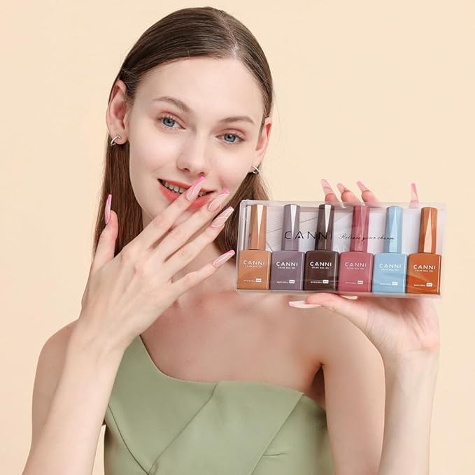 CANNI 6 Colors 9 ML Hema-Free Brown Gel Nail Polish Set, Dark Chocolate Brown Gel Polish Kit Fall Light Colors, Soak Off LED Nail Gel Manicure Kit DIY at Home Salon Gifts