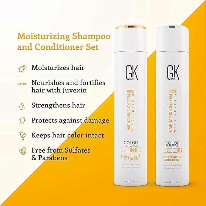 GK HAIR Global Keratin Moisturizing Shampoo and Conditioner Sets (10.1 Oz/300ml) with Leave In Cashmere Smoothing Styling Cream (1.69 Fl Oz/50ml) for Color Treated Dry Damaged Frizzy Hair
