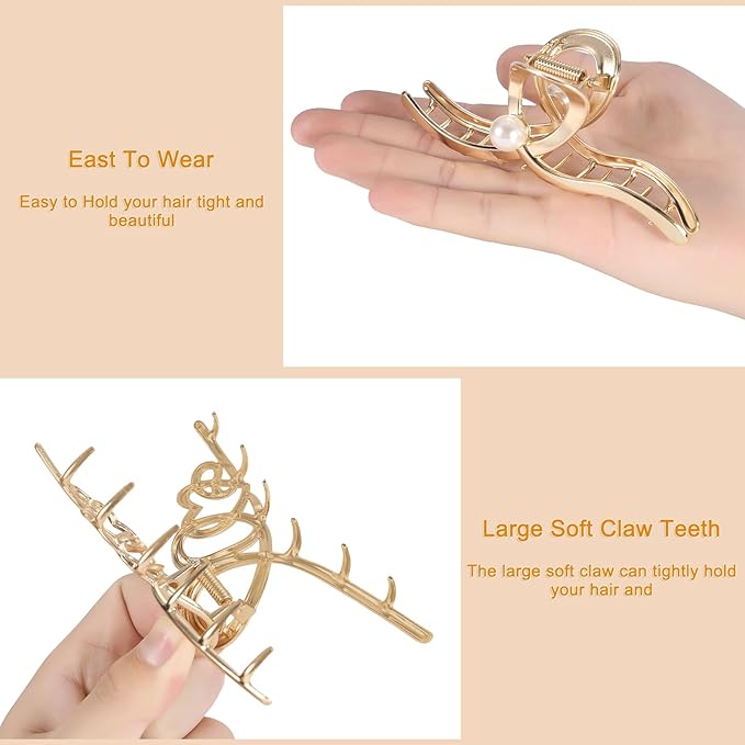 LUKACY 6 Pack Large Metal Hair Claw Clips - 4 Inch, Perfect Big gold Jaw hair clamps for Women and Thinner, Thick hair styling,Strong Hold, Fashion Hair Accessories (Style 5)