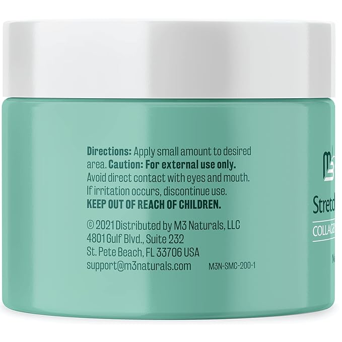 Stretch Mark Cream Infused with Collagen & Stem Cell Maternity Skincare Oil Removes Stretch Mark Prevention & Scar Remover Lotion Green Tea Extract & Raspberry Ketones, 2oz by M3 Naturals