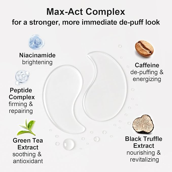 Black Optics Hydrogel Eye Patches 28 Pairs, 5-Min Revitalizing Eye Masks with Caffeine Peptides Black Truffle, Reduce Puffy Eyes Dark Circles & Wrinkles, Luxury Spa Gifts for Men & Women