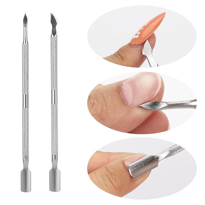 2 Set Cuticle Trimmer with Cuticle Pusher and Cutter, Stainless Steel Manicure Kit for Women Fingernails and Toenails