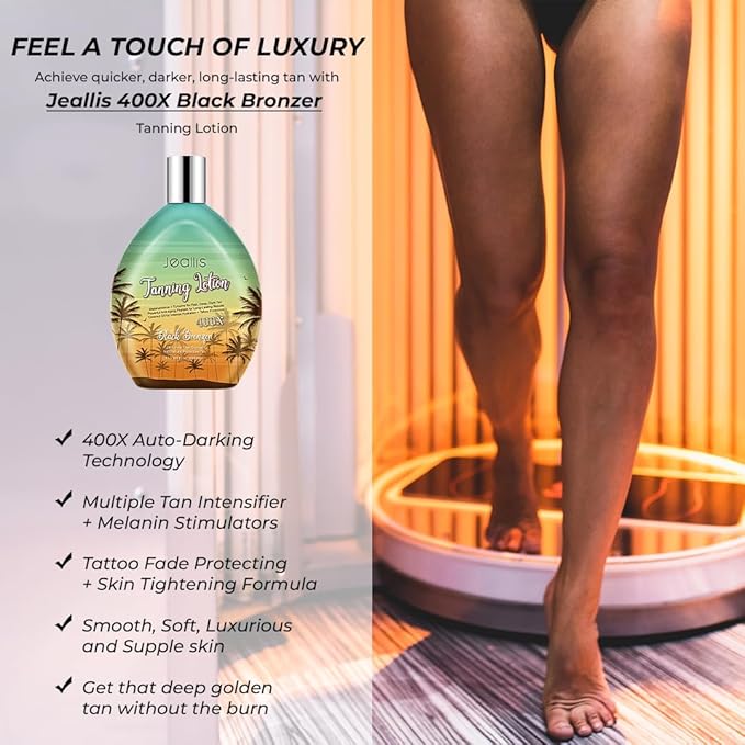 Jeallis Extreme Dark Tanning Lotion Accelerator for Indoor Tanning Beds & Outdoor Sun Tan with Bronzer to Get Dark Fast Tan, Bronzing Tanning Lotion with Tattoo Protecting Formula, DHA Free, 13.5oz
