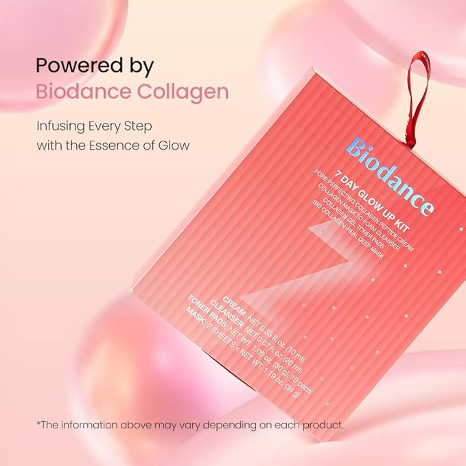 BIODANCE 7 Day Glow Up Kit: Holiday Collagen Gift Set for Glass-Skin, Christmas Gift, Stocking Stuffers for teen girls, Korean Skincare with Mask to Foam Cleanser, Toner Pads, Moisturizer, Gel Masks