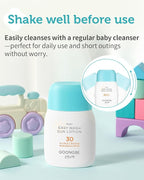 GOONGBE Baby Easy Wash Sun Lotion SPF 30 - Korean Moisturizing Zinc Oxide Mineral Sunscreen for Babies and Kids - Washes Off Easily - Vegan, Reef-Safe, Allergen-Free, 2.11 fl.oz.