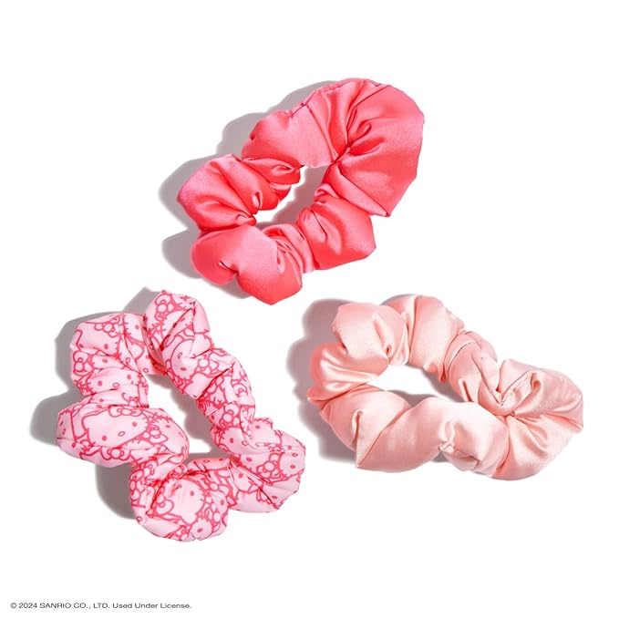 Hello Kitty x Kitsch Matte Satin Scrunchies for Women - No Crease Hair Ties No Damage | Scrunchies for All Hair Types | Stylish & Comfortable, For Ponytails & Buns | Ideal Gifts for Women - 3pcs