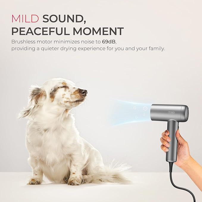 TYMO Hair Dryer with Diffuser, 1500W High-Speed Professional AIRHYPE Lite Blow Dryer with Comb for Fast Drying, 110,000RPM Brushless Motor, 200 Million Ionic Hairdryer, 3 Speeds & 4 Temps, Low-Noise