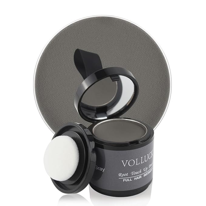 VOLLUCK Root Touch up Powder, Instant Hairline Powder for Thinning Areas and Gray Hair Coverage, Natural and Non-greasy Root Cover up for Women and Men (Gray, 0.35 Ounce)
