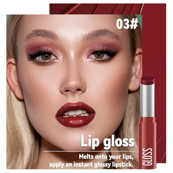 2Pc Butter Lipstick Tinted Lip Balm, Shine Moisturizing Plumper Lipstick for Women, Natural Nourishing Hydrating Lip Gloss Stain for Dry Lips, Lightweight Lip Liner Care Vegan Makeup, 02 & 03