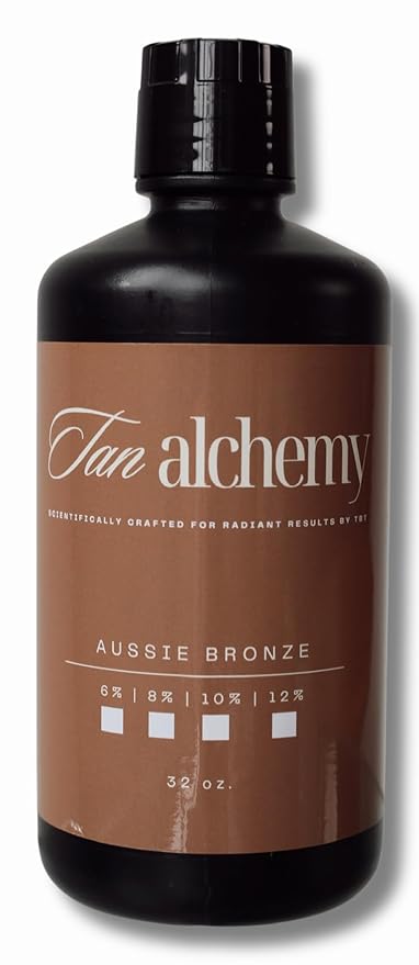 Tan Alchemy, Aussie Bronze 4-32 oz bottles of 10%, Med/Med Dark DHA Sunless Airbrush Spray Tanning Solution (Gallon)