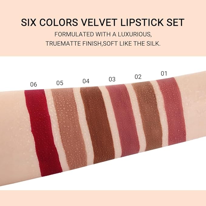 evpct 6Pcs Dark Light Nude Brown Matte Matt Liquid Lipstick Lip Gloss Glossy Set for Black Women, 24 Hour Brown Mauve Red Maroon Silky Velvet Lipstick Lip Liner set labiales matte larga duracion 24