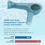 JMW Korean Professional Salon Hair Dryer AIR B with Diffuser & Dryer Stand 1600W - Light Weight, Powerful BLDC Motor, 100% Cool Wind Without Heat, Compact, Low Noise Blow Dryer for Home & Travel