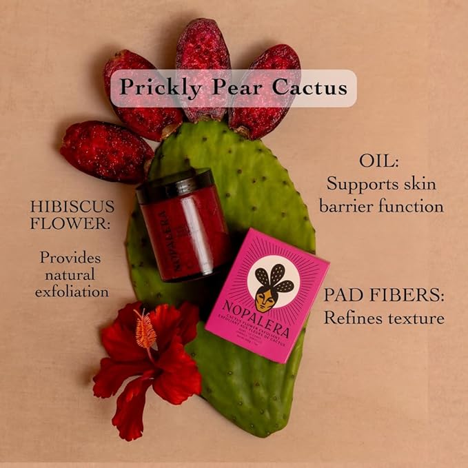 Nopalera Hibiscus Cactus Flower Exfoliant - Exfoliating Face & Body Scrub, 3-in-1 Cleanser, Exfoliator, & Moisturizer, Vegan, Cruelty-Free, Natural Floral Scent, Dye Free, 6 oz.