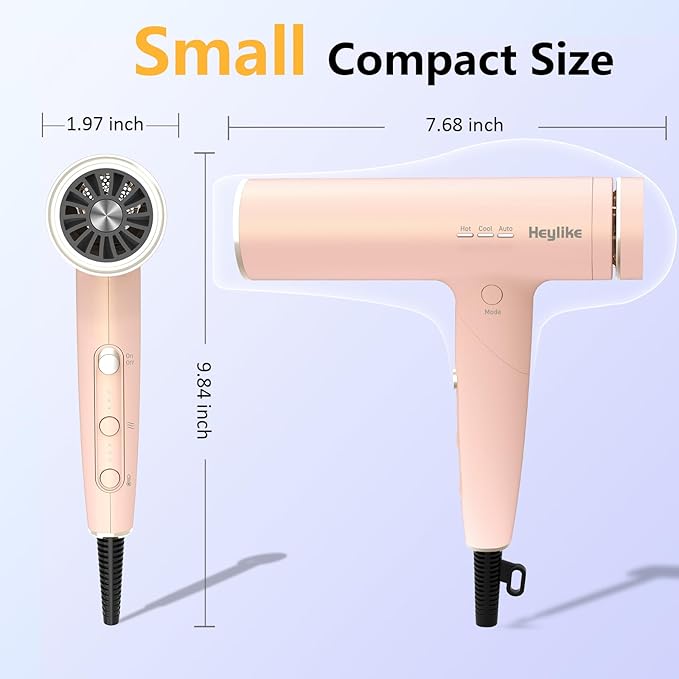 High Speed Plasma Ion Hair Dryer with Diffuser, Professional Blow Dryer 130000 RPM Brushless Motor for Fast Drying,1500W 3Temps/3Speeds Thermo-Control Lightweight Hairdryer for Women Home Travel Salon