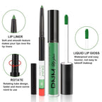 evpct 2Pcs Light Festival Green Matte Liquid Lipstick Lip Gloss Stain and Retractable Lip Liner Makeup Set for Women Long Lasting Waterproof 24 Hours Lipstick labial mate larga duracion 24 49#