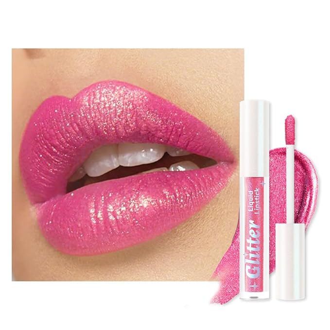 AMY'S DIARY Glitter Liquid Lipstick, Shimmer Metallic Lip Gloss, Long-Lasting Waterproof Lip Color, High Shine Sparkle Makeup,Lip makeup for woman (Pink Diamond Sparkle#2)