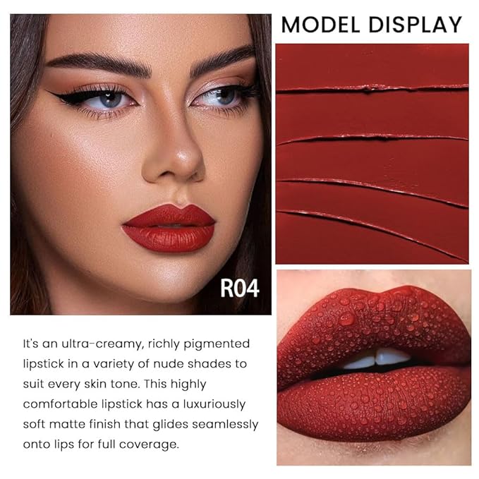 evpct 1Pcs Dark Red Lipstick, Silky Velvet Matte Lipstick Pack Sets for Women, Long Lasting Smudge Proof Lipstick Lip Stain Makeup Kit matte lipstick 24 hours original R04