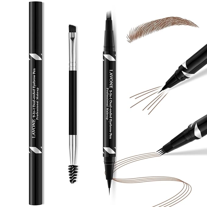 Eyebrow Pen,2-IN-1 Dual-ended Waterproof Eyebrow Pencil,with 4 Tip Microblading Eyebrow Pen and Ultra-Precise Brow Pencil,Dual-ended Eyebrow Brush,Eyebrows Makeup for Natural Looking-Soft Brown 01