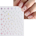 12 Sheets Aurora Nail Stickers Moon Star Nail Art Stickers Aurora Nail Decals Glitter 3D Self Adhesive Holographic Nail Design Heart Nail Art Supplies DIY Manicure Decorations for Women