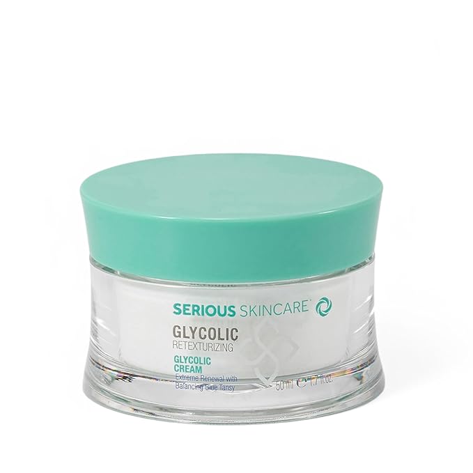 Serious Skincare - Glycolic Facial Moisturizer Cream for Hydration & Exfoliation, Texture Refining for Lines, Wrinkles, Pores, Face Discoloration, Skin Balancing Blue Tansy - Anti-Aging, 1.7 Fl. Oz.