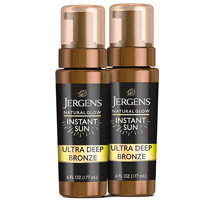 Jergens Natural Glow Instant Sun Body Mousse, Self Tanner for Ultra Deep Bronze Tan, Sunless Tanning Body Bronzer, Natural Looking Fake Tan, 6 Oz, Pack of 2