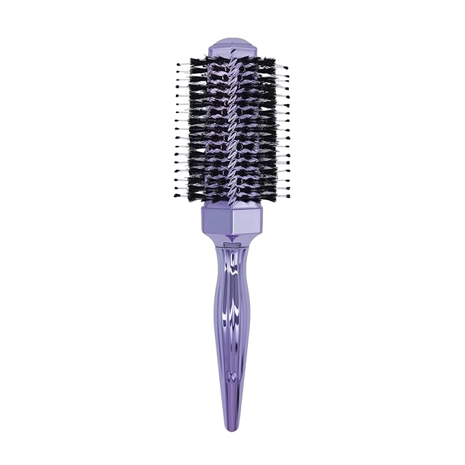Round Hair Brush with Wild Boar Bristles – Specialized for Blowouts & Styling at Home or Salon, Suitable for All Hair Types.Purple