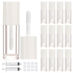 12pcs 2.5ml Empty Lip Gloss Tubes with Wand Cute Lip Gloss Containers Refillable Cosmetic Lip Balm Tubes Lip Gloss Supplies Kit + 2pcs Syringes (White)